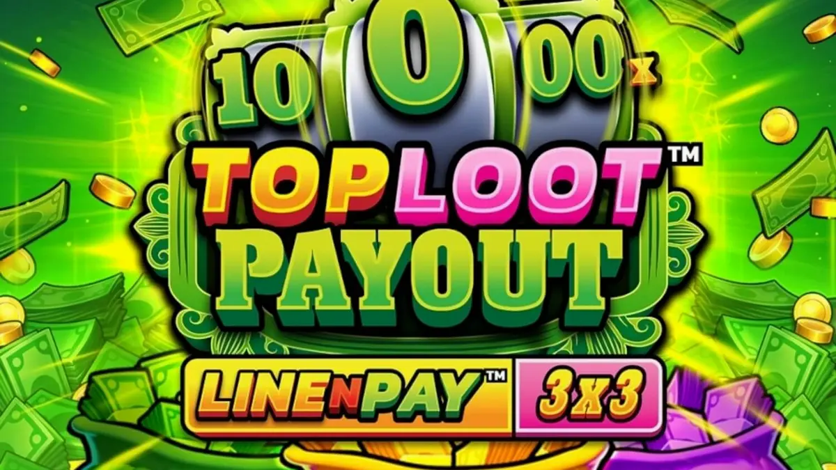 Tampilan visual grid 3x3 pada slot TopLoot Payout LineNPay dengan tema harta karun