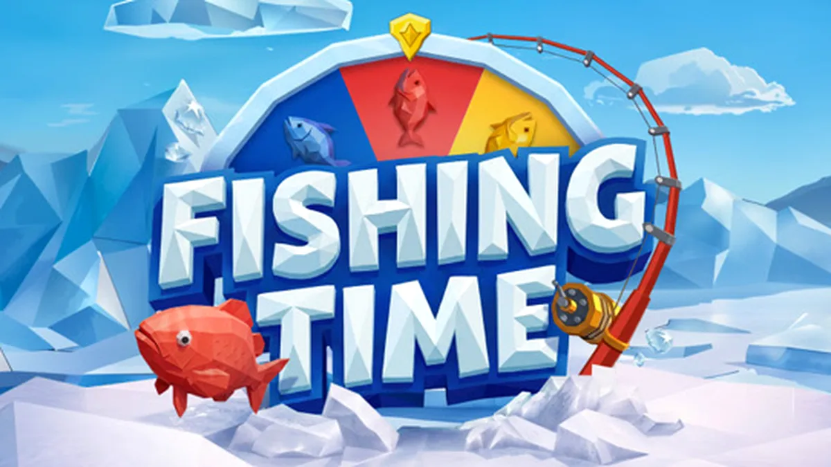 Tampilan antarmuka game Fishing Time dengan tema memancing dan roda keberuntungan